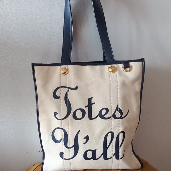 DRAPER JAMES Totes Y'all cream canvas tote bag with striped lining - Picture 3 of 16